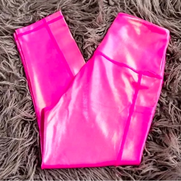 Women's Hot Pink High-Waisted Leggings - Picture 5 of 6